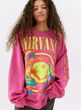 NIRVANA Hot Pink Graphic Sweatshirt with Multicolor Print